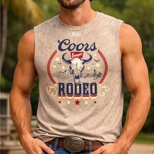 Hybrid Apparel Coors Rodeo Graphic Tank Top in Beige and Navy